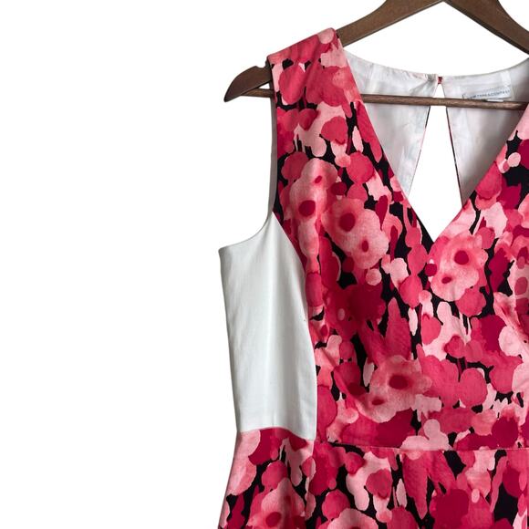 Jones New York Pink Floral Fit Flare Dress 12 V-Neck Back Cutout Summer Party‎ - Picture 6 of 16